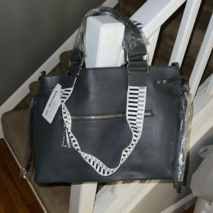 Adorned vegan leather gray strappy tote NWT